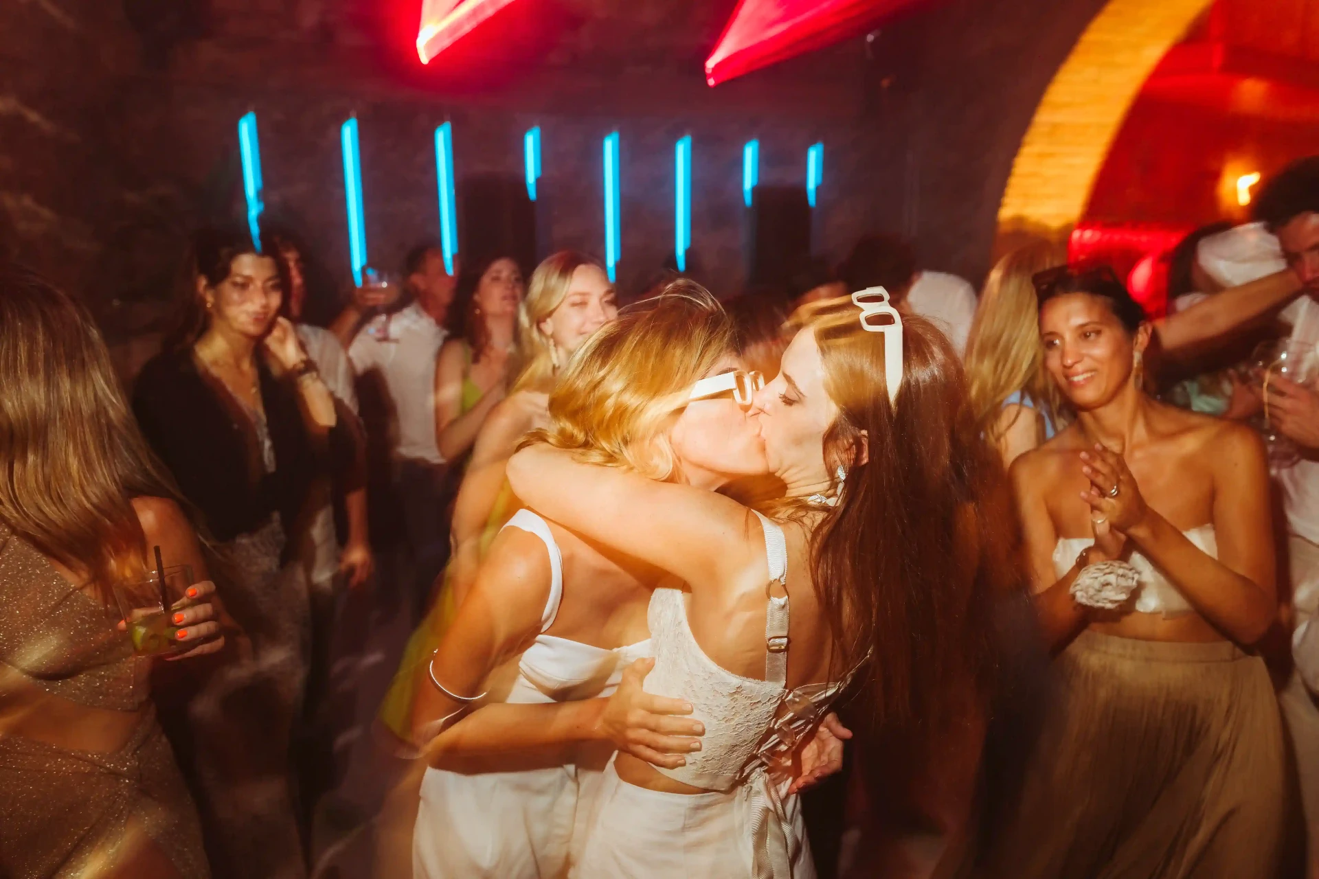 Same-sex wedding at This Must Be The Place — two brides kissing on the dance floor, Barcelona