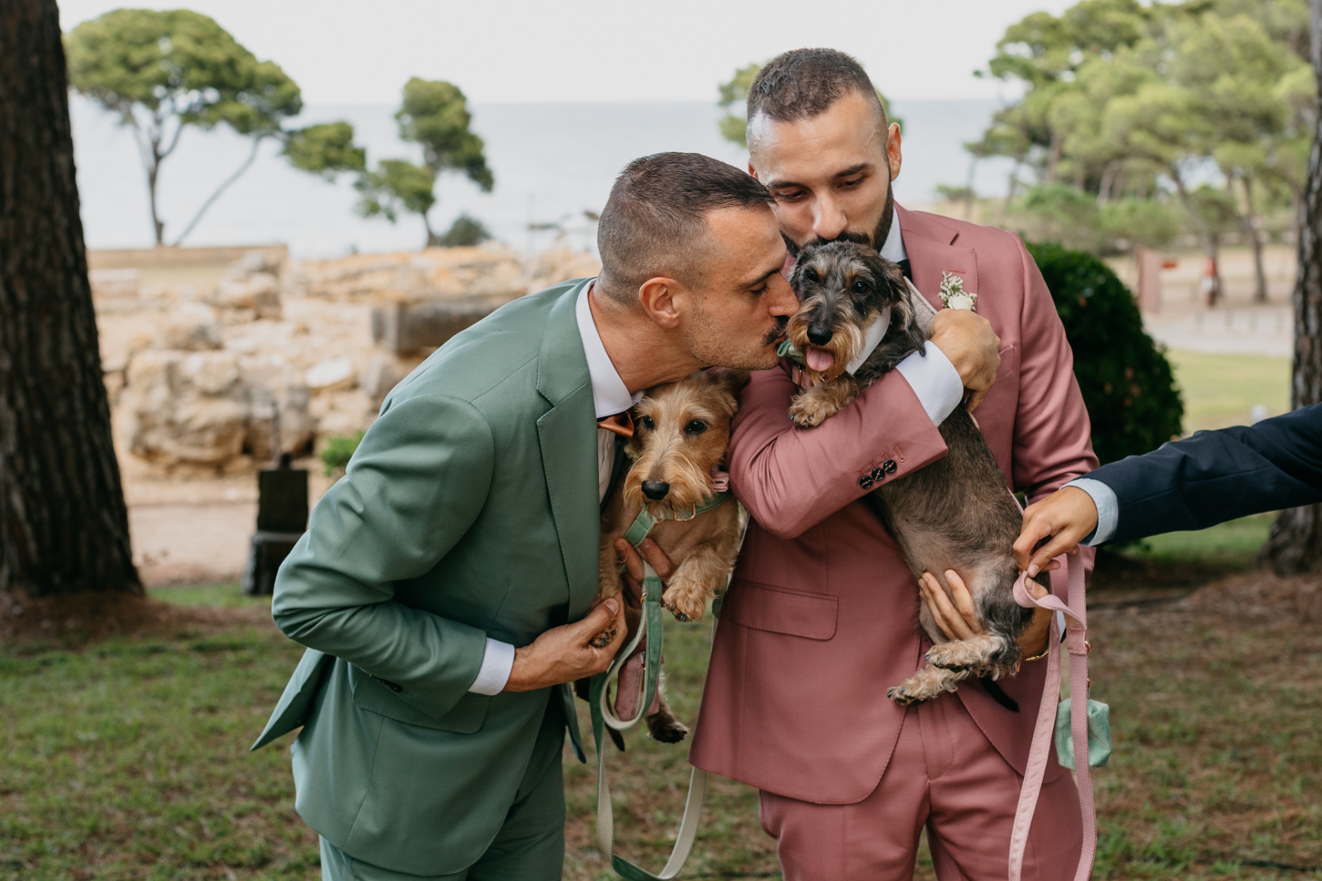 Robert and Edgar with their dogs at the Ruins of Empúries