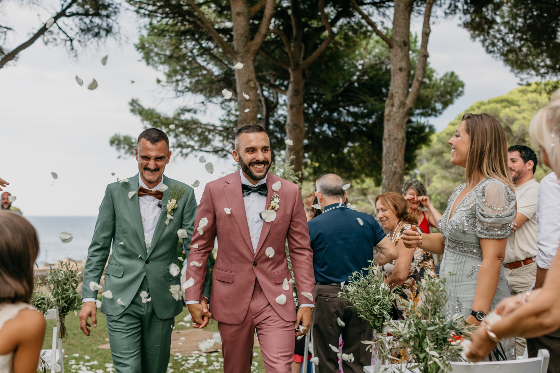 Confetti exit after the ceremony at Empúries